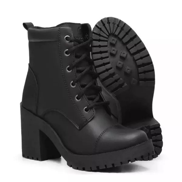 Bota Coturno Feminina Casual Moderna De Couro Leve Com Salto Médio Grosso Barato