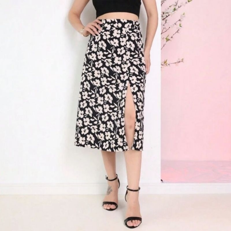 Saia com Abertura na perna longa Floral Estampado em Oferta na Shopee