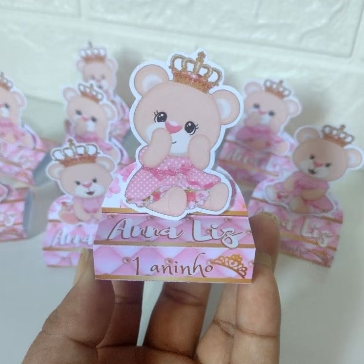 Porta Bis duplo personalizado para lembrancinhas de festa de aniversário, tema ursinha princesa rosa,leia a descrição.