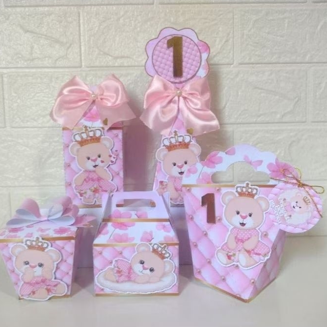 kit clássico de caixinhas personalizada lembrancinhas festa de aniversário, tema ursinha princesa rosa, leia  descrição.