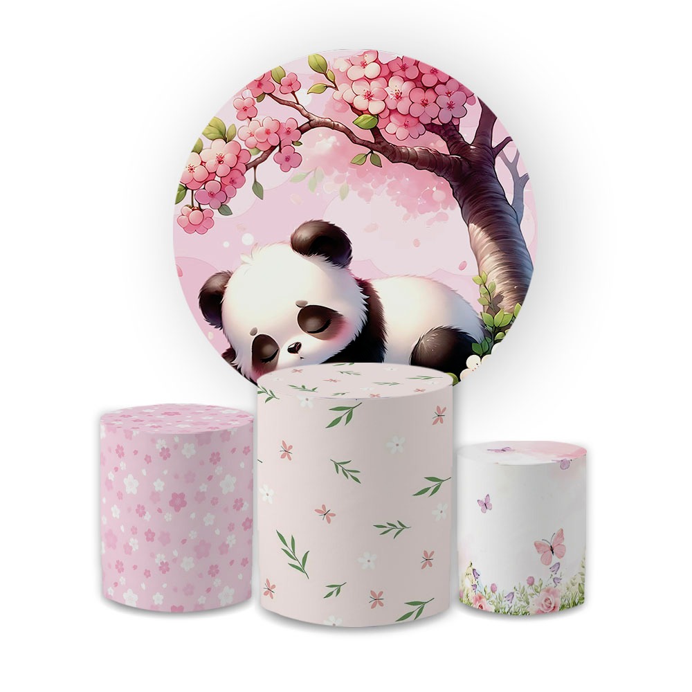 Kit Capas Festiva Para Painel Cilindros Decoração Lançamento Panda Rosa Baby Cute Bibi Paineis