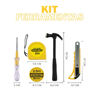 Kit de Ferramentas 5 Peças — Martelo, Estilete, Trena, Chave Teste e Fita Isolante em Oferta na Shopee
