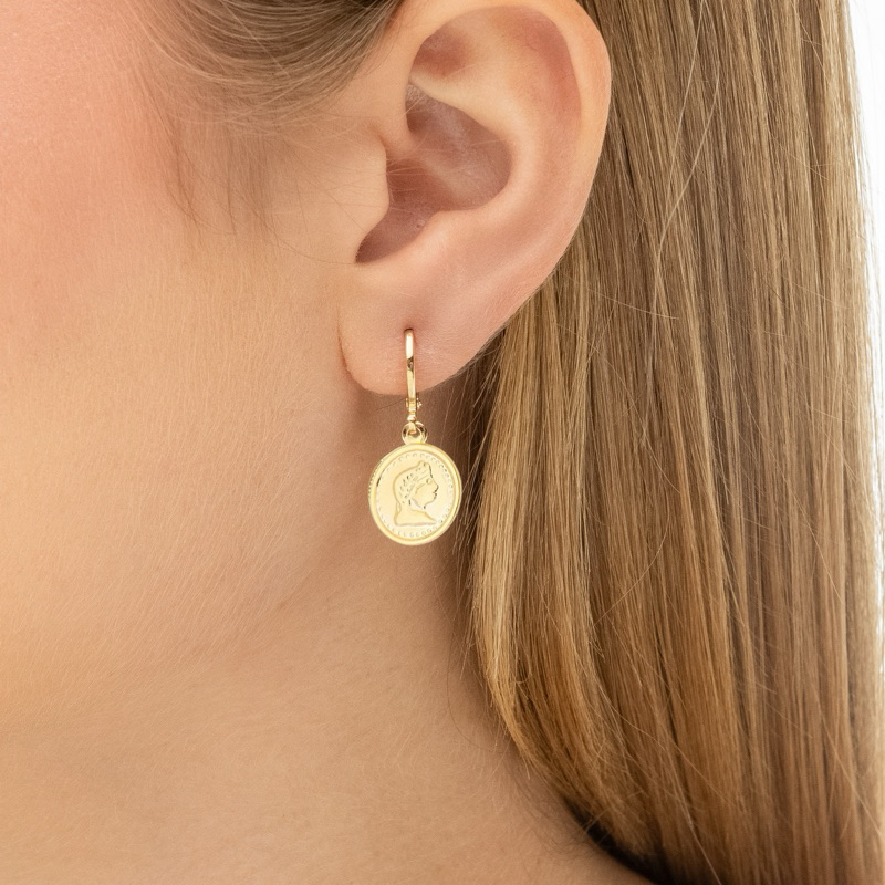 Brinco Argola Medusa Medalha Banhada a Ouro 18k Ou Prata 925