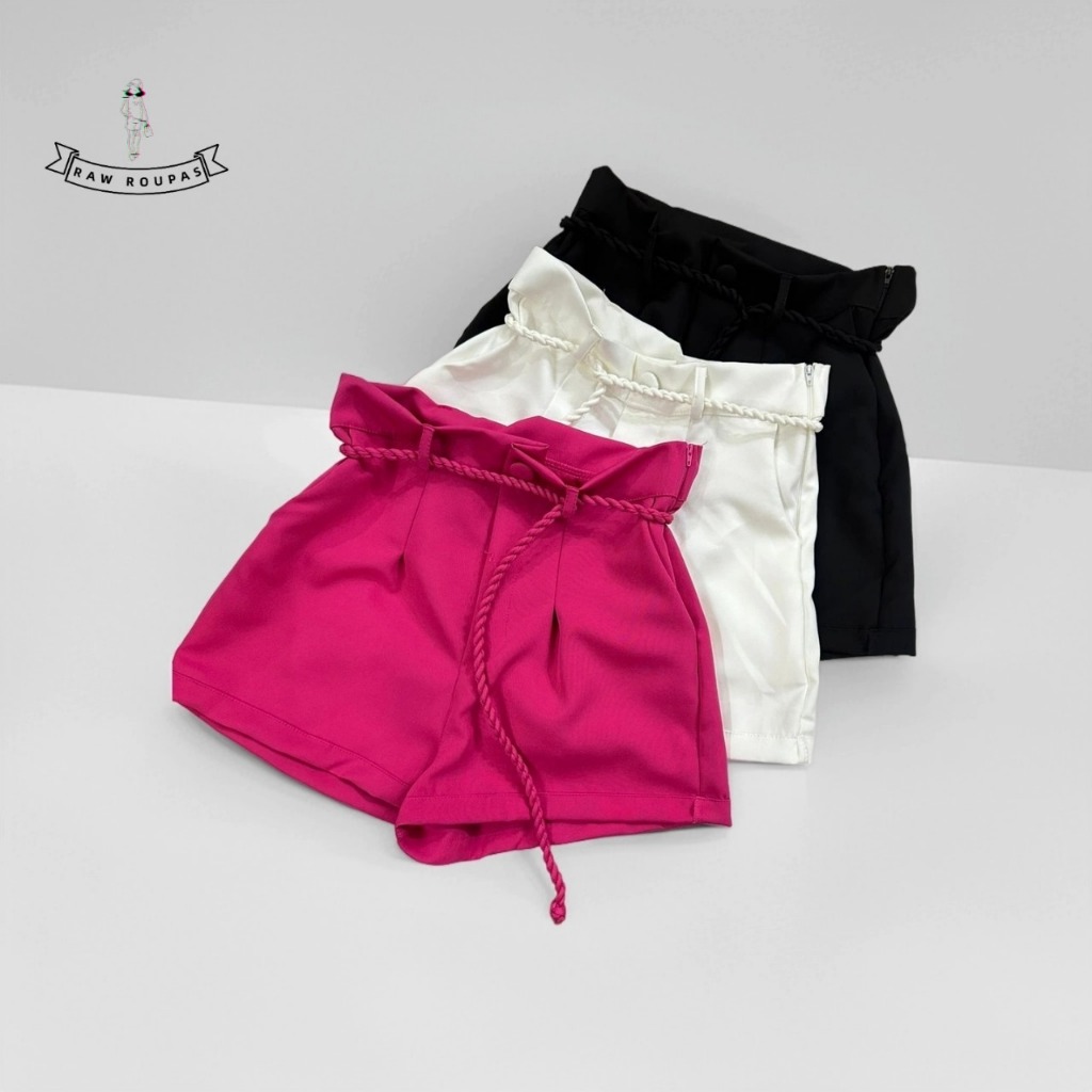 Kit com 3 Shorts alfaiataria Femininos Cargo Cadarço - Com Bolsos, Zíper Lateral e Cordão em Oferta na Shopee