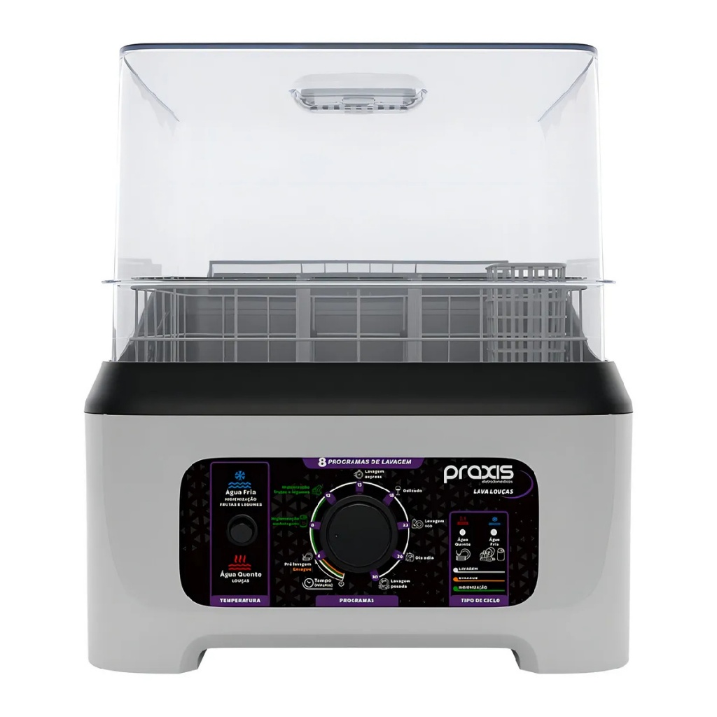 Lava Louças Portátil Praxis LLPP Semi Automática 127V 8 Programas Água Quente Branca
