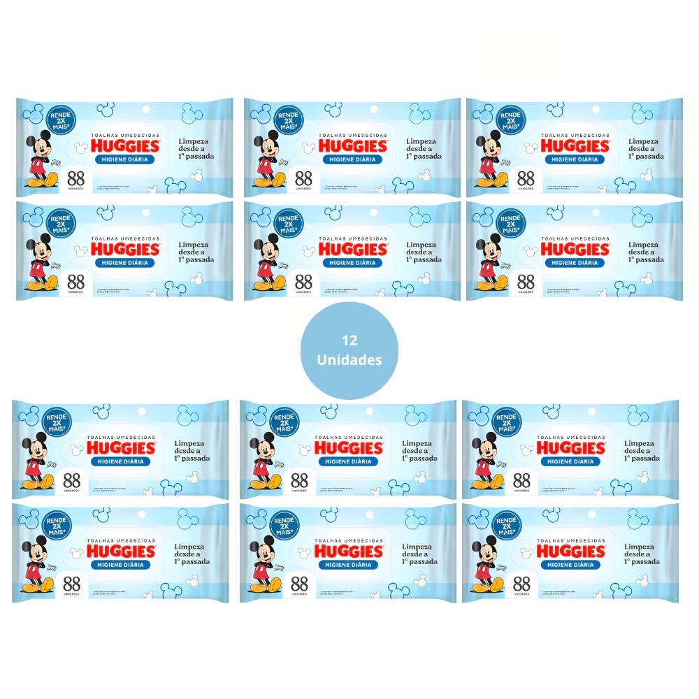 Kit 12 ptes Toalha Umedecidas Tripla Proteção Huggies 88un cada - Total 1056un