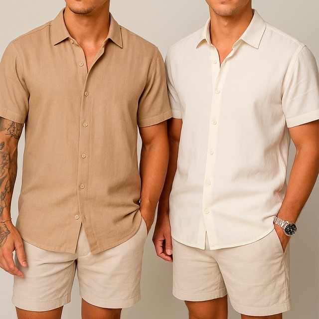 Kit 2 Camisas de linho Masculina para verão praia manga curta fresca moda