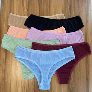 Kit Calcinhas Feminina Canelada Conforto Tanga Macia Respirável Forro Algodão em Oferta na Shopee