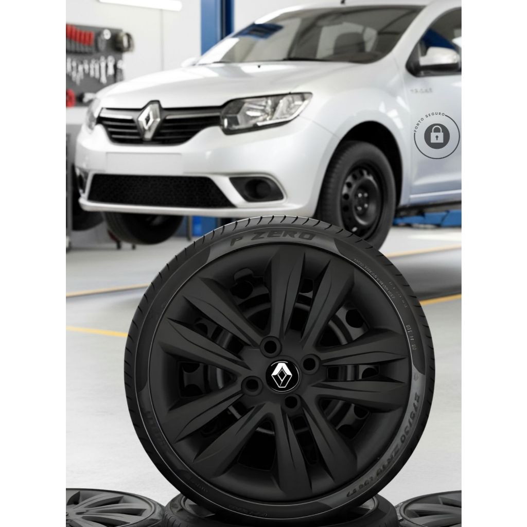 Jogo 4 Calotas Renault Sandero Logan Aro 14 Preto Fosco Calota de Roda Carlota Sandero Esportiva