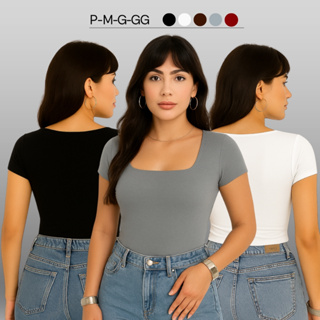 Blusa Manga Curta Feminina Decote Quadrado Babylook Básico Suplex Casual em Oferta na Shopee
