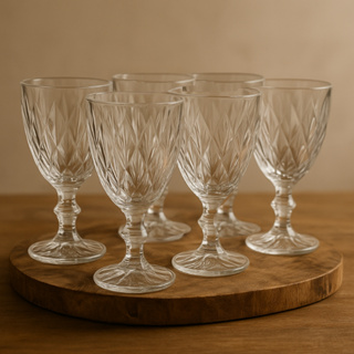 Jogo 6 e 12 Taças Diamond Luxo Vidro Transparente Lapidado Bico Abacaxi em Oferta na Shopee