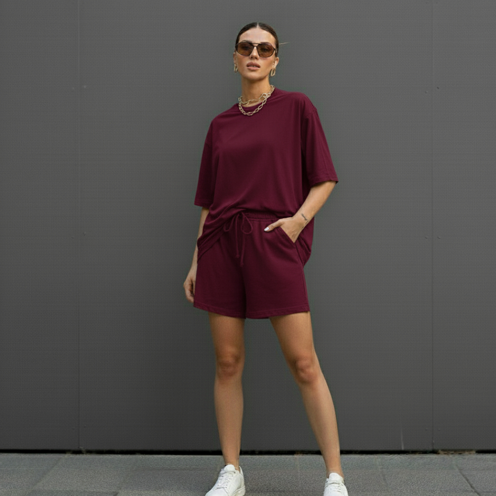 Conjunto Short e Blusa Over Estiloso Alfaiataria com Detalhes em Cordão em Oferta na Shopee