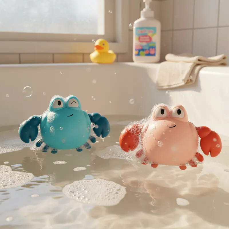 Kit 1 2 3 4 Ou 5 Caranguejo Nadador Corda 13cm Brinquedo Banho Infantil Banheira Piscina Bebê