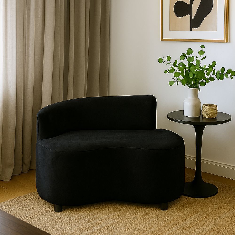 Sofá PUFF Curvo Slim Cloe 100cm – Compacto, Moderno e Confortável Recepção Estofado Corino Preto