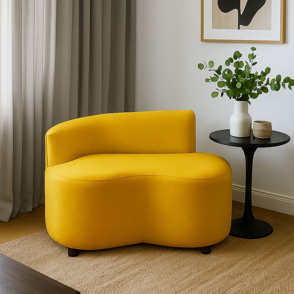 Sofá Puff Curvo Slim Cloe 100cm Compacto Moderno Confortável Para Sala Luxo Tecido Suede Amarelo