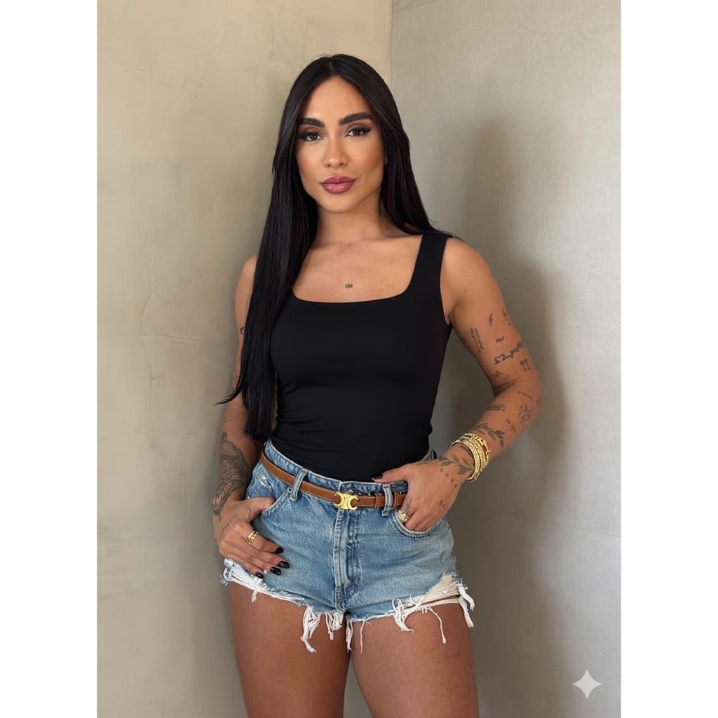Kit blusa regata decote quadrado suplex verão primavera reto elegante moda blogueira alça larga tecido duplo premium top