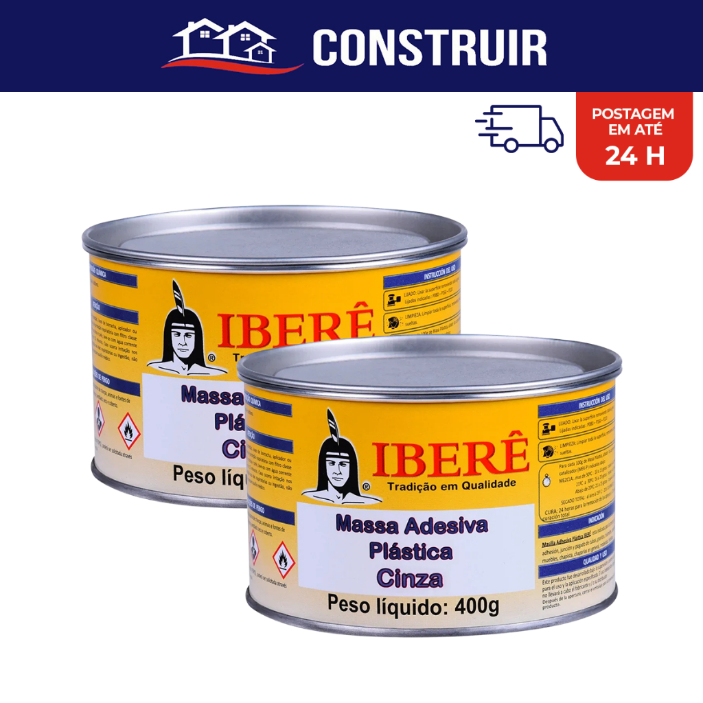 Kit 2 Massa Plastica Cinza Preto Branca Adesivo Plastico Carplast 400g Com Catalisador Funilaria Carro Multiuso