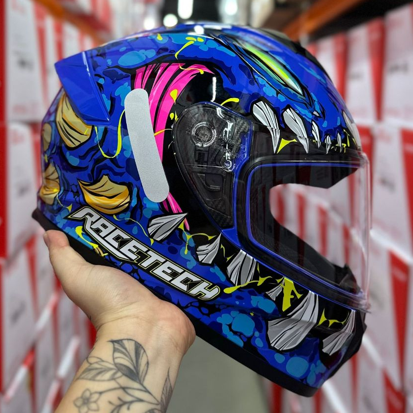 Capacete Race Tech Hit Lizard Monster Fera Eagle Azul Amarelo Barato Brinde — R$ 279,00 em Shopee