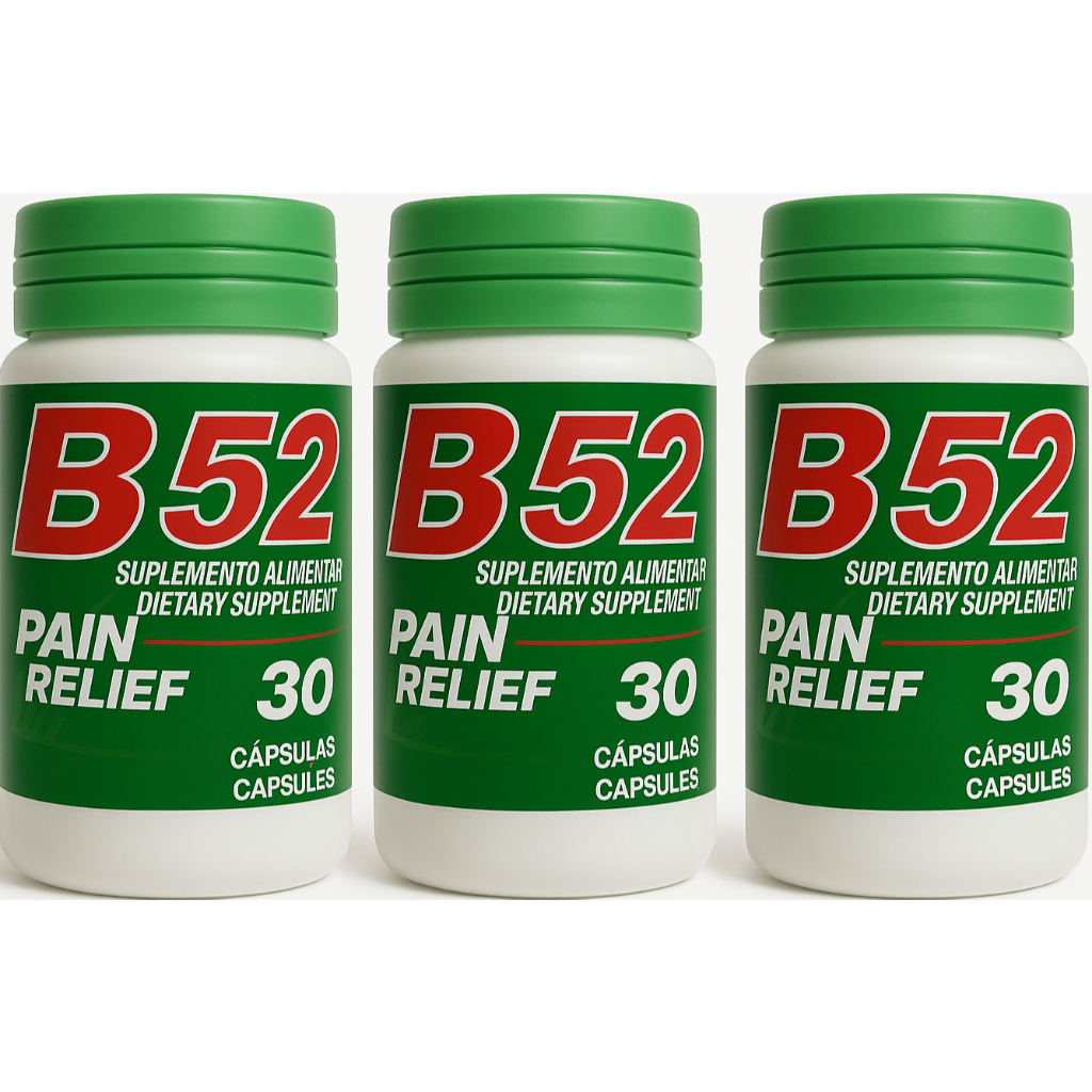 3 Potes B52 Pain Relief Original Suplemento Natural 30 Capsulas
