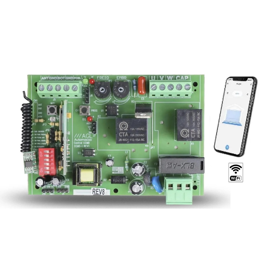 Central Placa Motor Portão Eletrônico Agl Dz Izzy Wifi App Frequência 433mhz