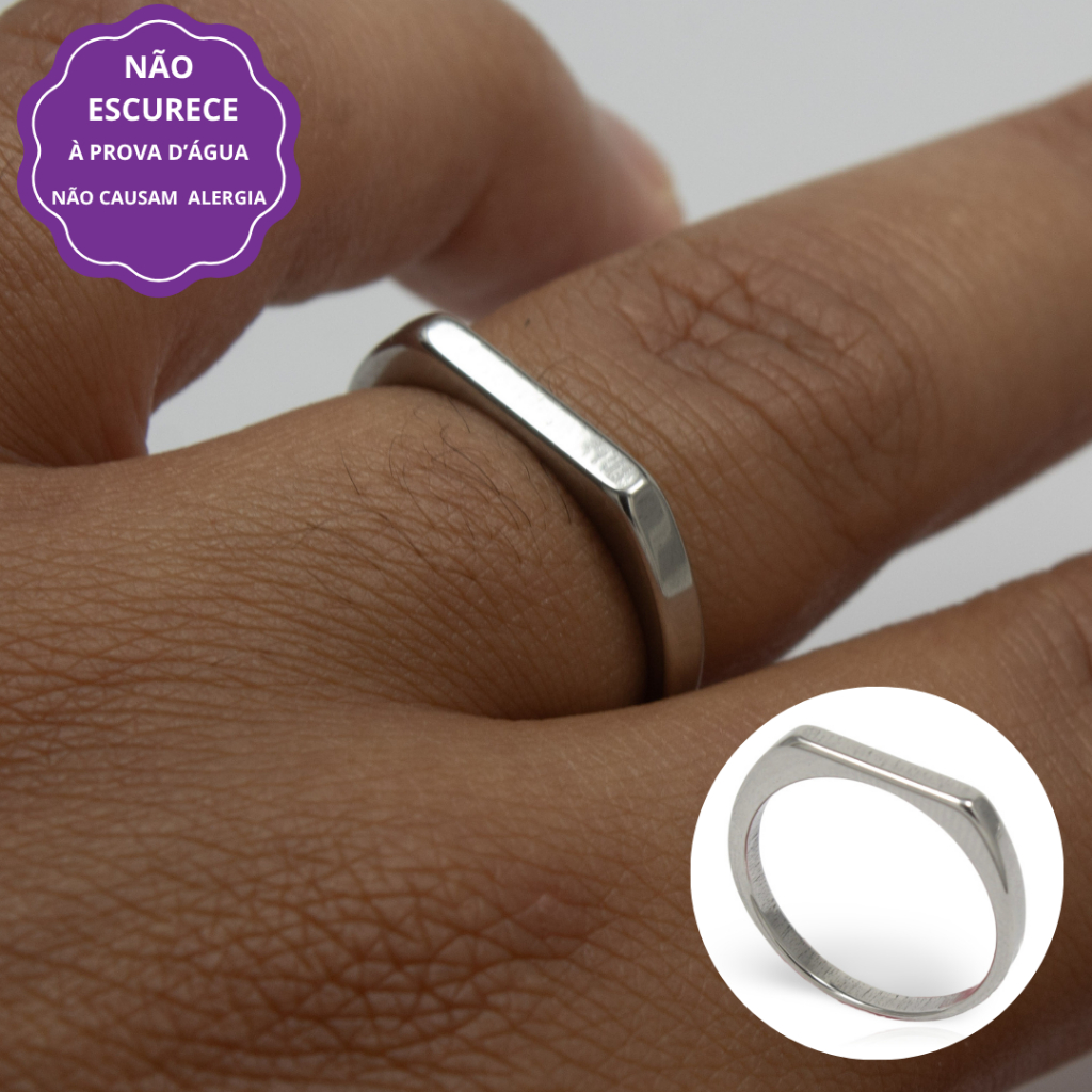 Anel Aço Inoxidável Prata Minimalista Reto – Unissex, Não Escurece, Hipoalergênico e Resistente em Oferta na Shopee