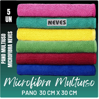 Kit com 5 - Pano Microfibra Flanela - 30 x 30cm - Neves - Multiuso - Limpeza Geral - Multicores em Oferta na Shopee