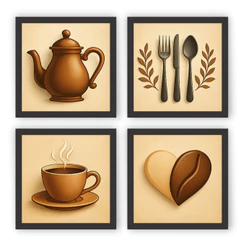 Kit 4 Quadros Decorativos Cantina Copa Café Cozinha Hall