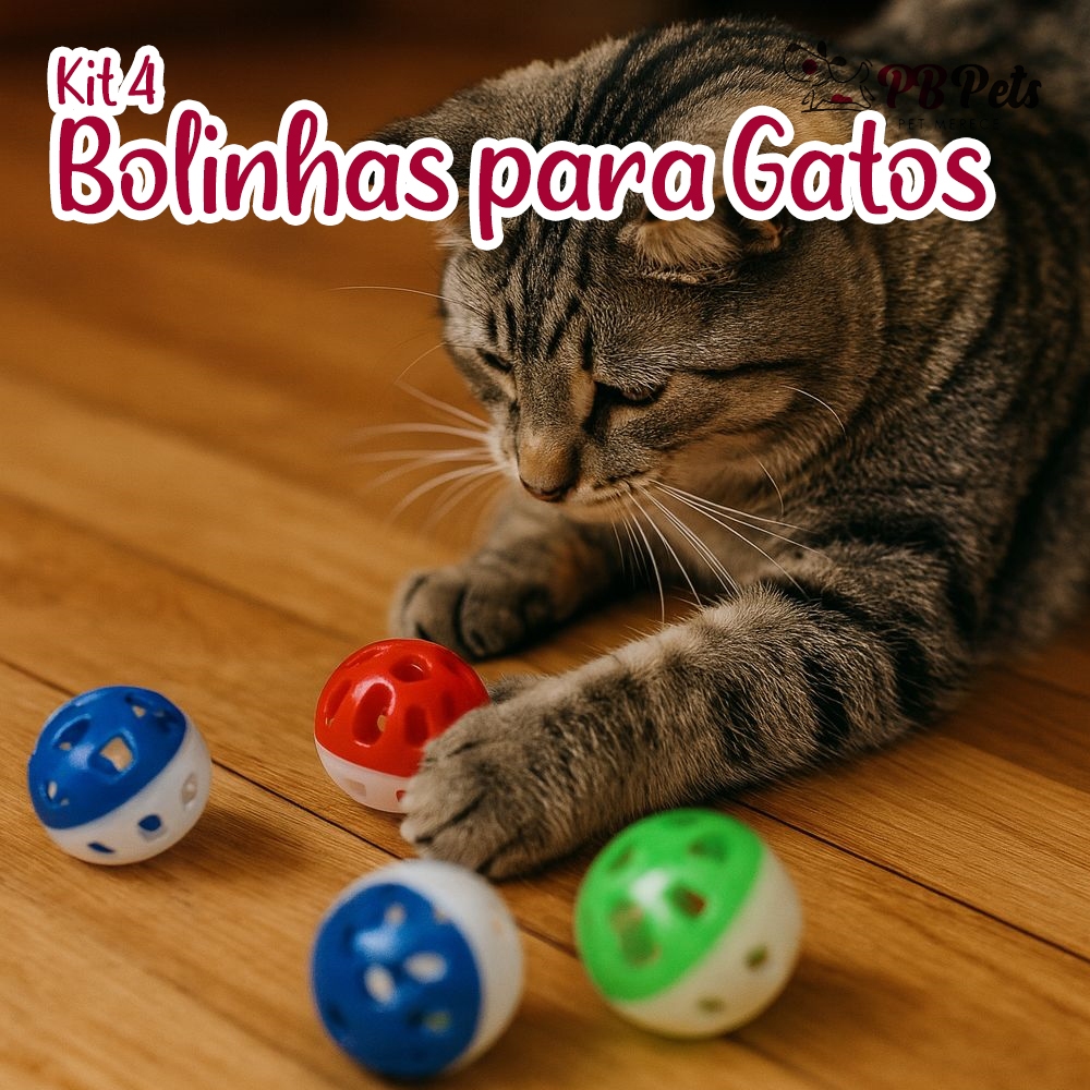 Bola Bolinha Quatro Unidades com Sinos Coloridos - Brinquedo para Gato de Estimação Pet Brinquedo Interativo