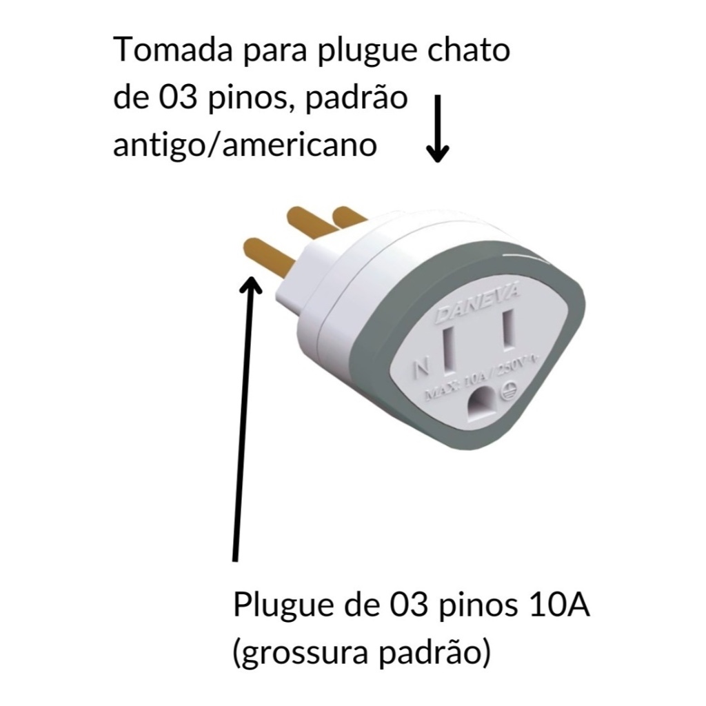 Kit 5 Adaptador De Tomada 3 Entradas 10A Pino Antigo Chato Americana Pino Redondo Brasil Europa