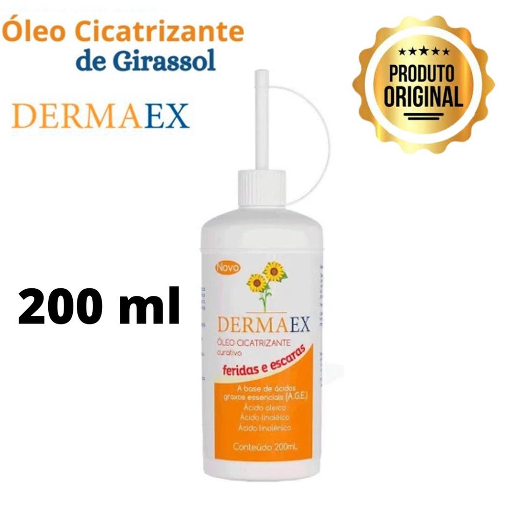 Óleo De Girassol Cicatrizante Curativo Tratamento Escaras Queimaduras Feridas Proteção Pós-Cirúrgico Dermaex 200ml