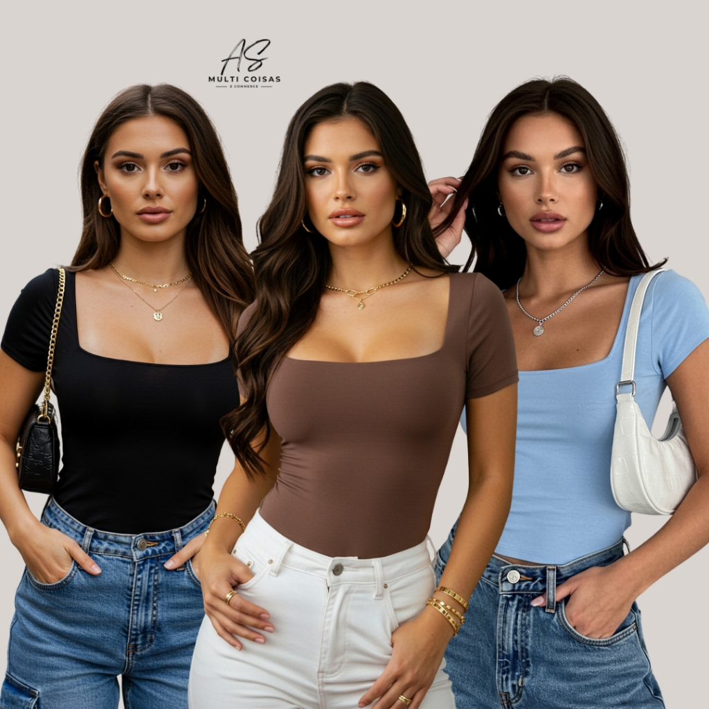 Kit 3 Blusinha Baby Look - Confortável Tecido Suplex Tendência Verão Elastano Moda Feminina
