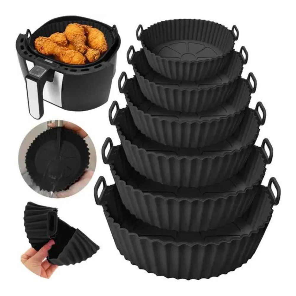 Formas Silicone Pra Fritadeira Air Fryer Micro-ondas Forno Com Alça 6 Peças/Conjunto + Resistente