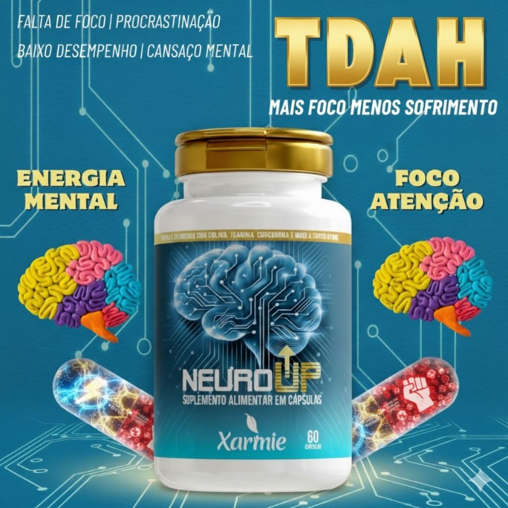 NEURO UP Suplemento Premium para TDAH Aumento de Foco Memória e Raciocínio Lógico Original XARMIE em Oferta na Shopee
