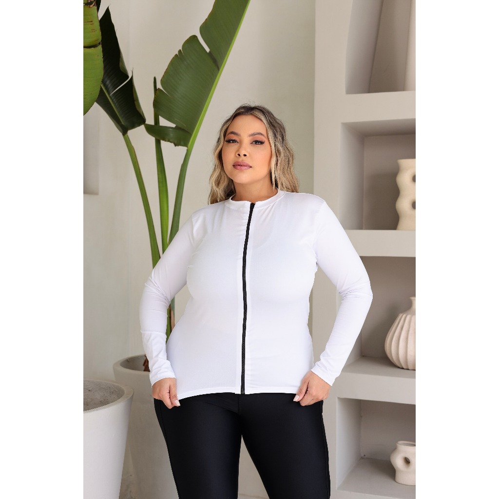 Casaquinho Casaco Uv Proteção solar Blusa termica Com Ziper Plus Size Academia