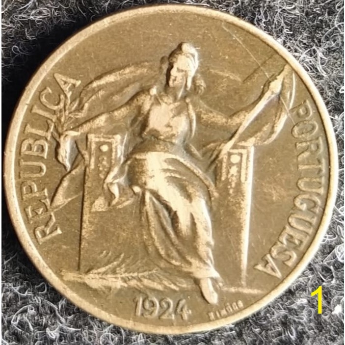JR-677 Moeda Portugal 1 Escudo 1924 - Período República Portuguesa 1910-1969