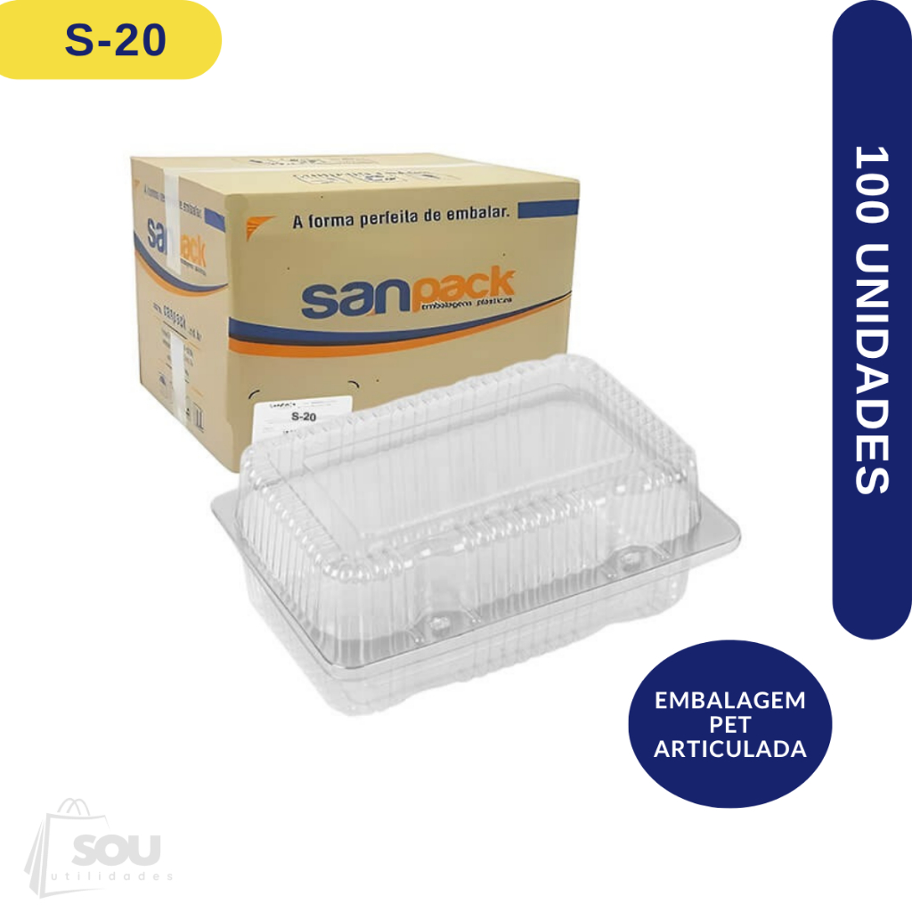 Embalagem Retangular Articulada PET S20 Sanpack