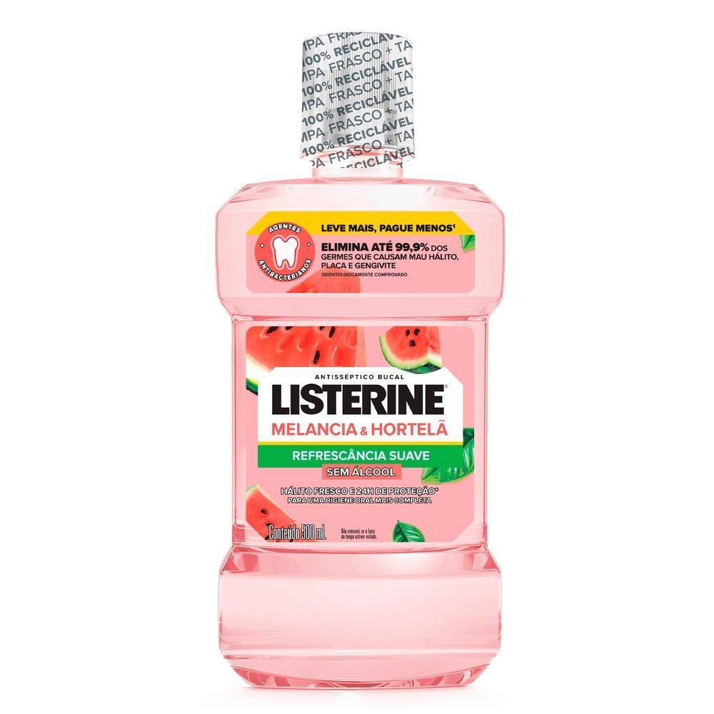 Enxaguante Bucal Listerine Melancia & Hortelã sem Álcool 500ml em Oferta na Shopee