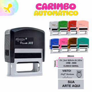Carimbo Automático Personalizado com seus dados logo médico professora visto profissional nykon 302 em Oferta na Shopee