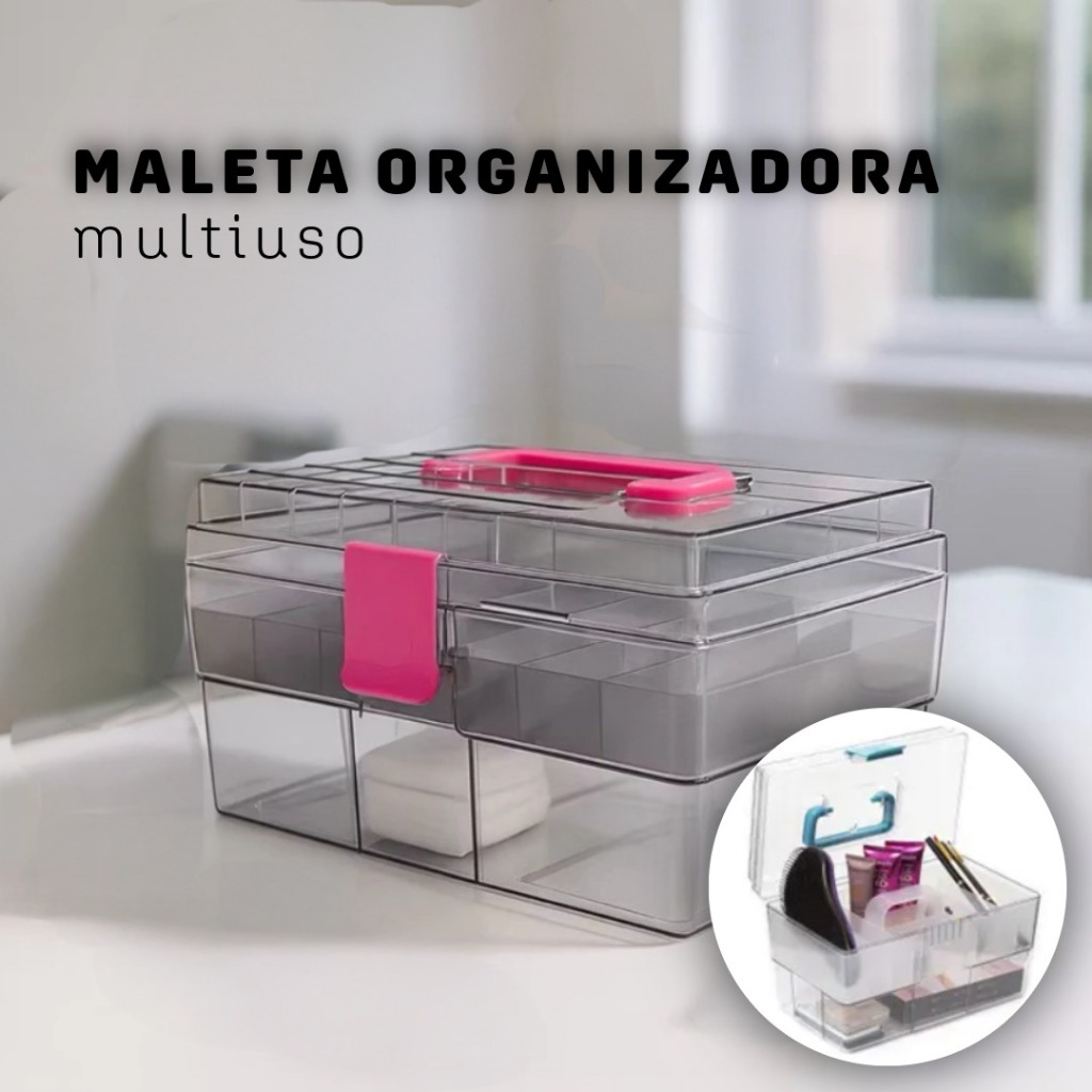 Maleta Organizadora Multiuso Maquiagem Esmaltes Joias Costura Medicamentos Odontologia em Oferta na Shopee