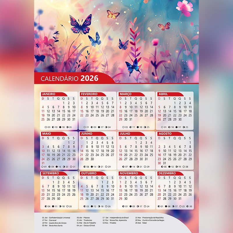 Calendário 2026 -  Borboletas em Oferta na Shopee