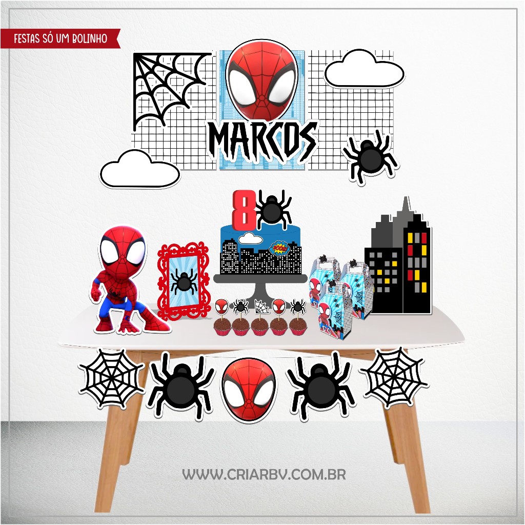 Kit Festa Homem aranha Personalizado | Só Bolinho 100 itens | Lembrancinha | Aniversário Decoração