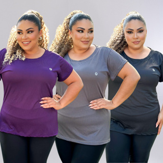 Kit 3 Camiseta Academia Plus Size Feminina Secagem Rápida Tecido Leve Fitness em Oferta na Shopee