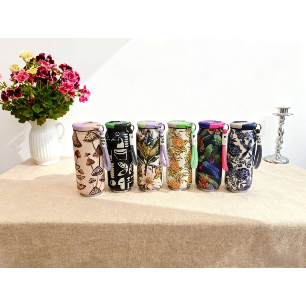 Copo térmica de aço inoxidável com estampa criativa e copo térmico portátil e moderno para água em Oferta na Shopee