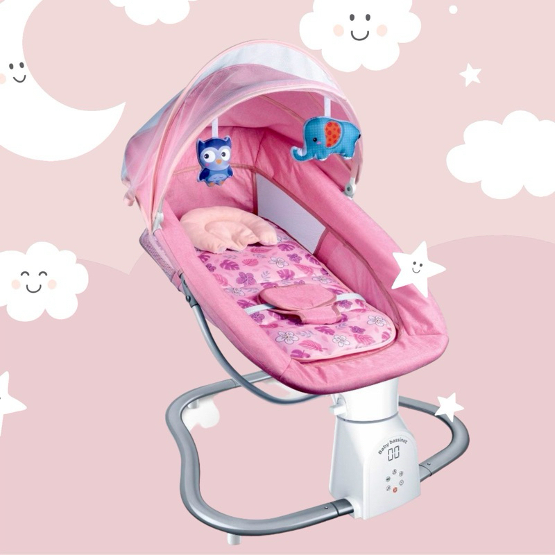 Cadeira Infantil Techno Rosa Com Balanço Automático Timer E Música Criança - Até 18Kg