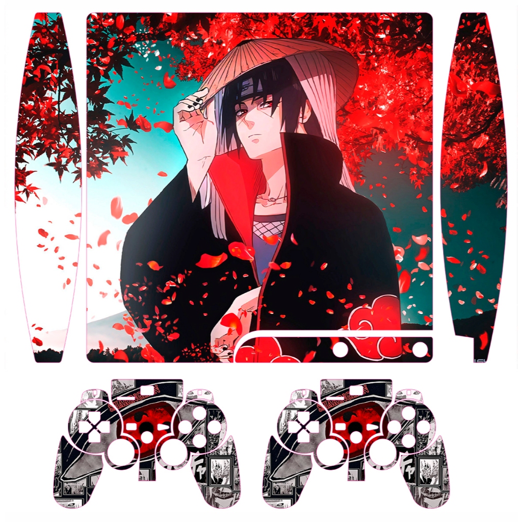 Skin Adesiva PS3 Slim - Naruto Akastuki Folhas Vermelhas