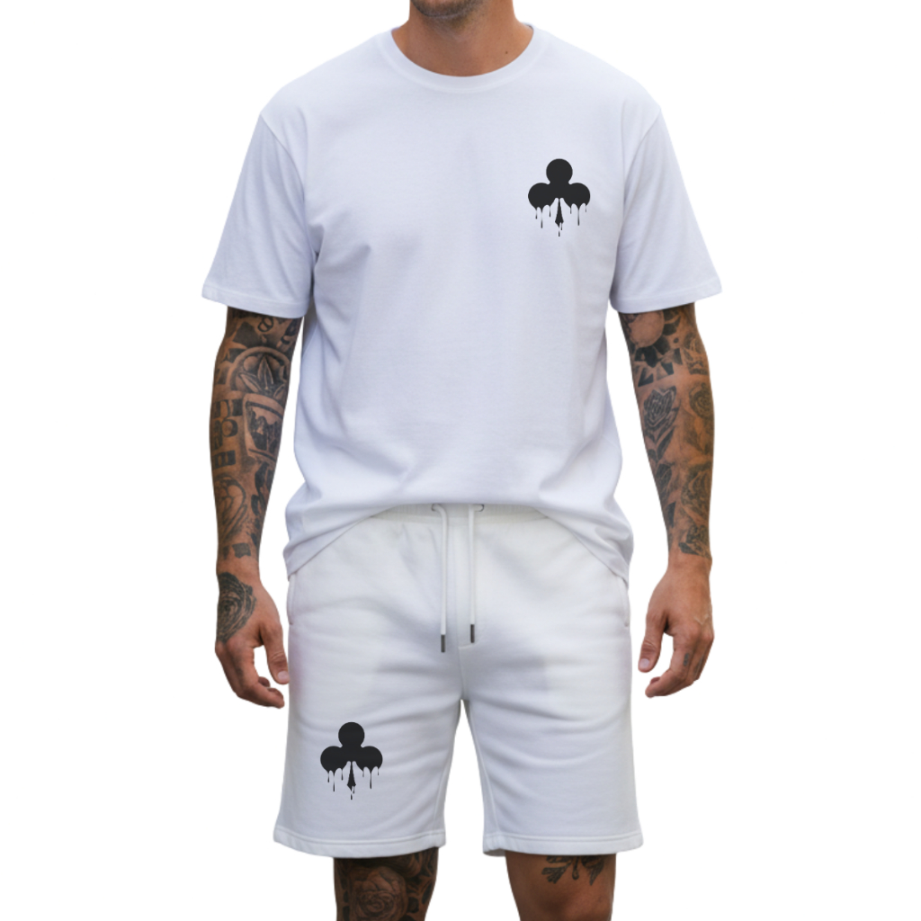 Conjunto Masculino Short Moletom e Camiseta Estampada | Kit Roupas Casuais Unissex Estilo Streetwear