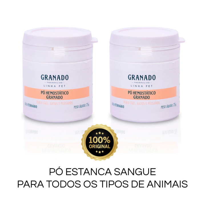 Kit com 02 unid Pó Estanca Sangue | Hemostático Granado Para Ferimentos em Unhas ou em Geral, Cães, Gatos e Outros