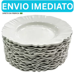 Kit Prato Fundo com Borda Branco Refeição Churrasco Festa Pratos Plastico