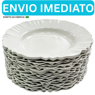 Kit Prato Fundo com Borda Branco Refeição Churrasco Festa Pratos Plastico em Oferta na Shopee