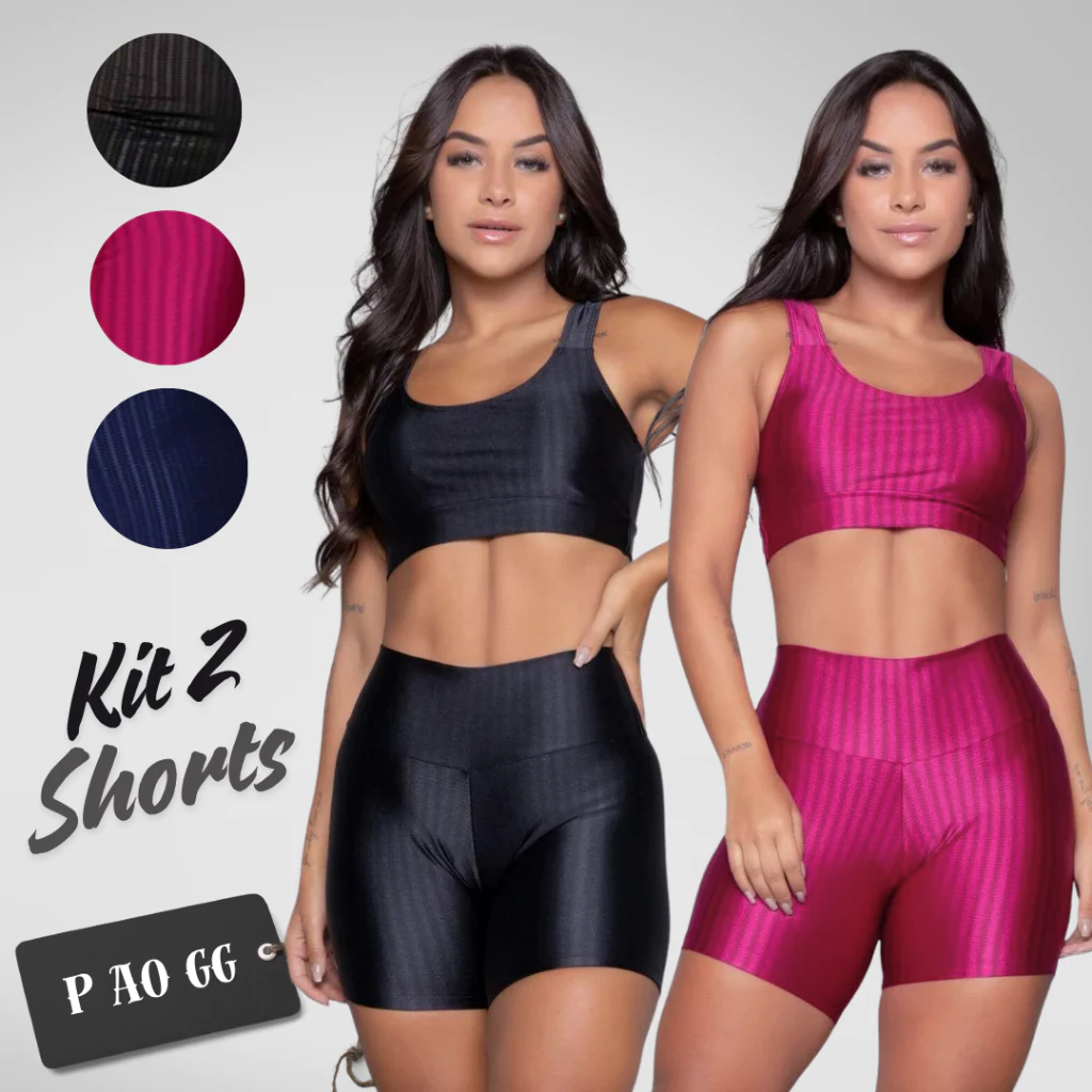 Kit C/ 2 Shorts Legging 3D Feminino Fitness Academia Em Suplex Meia Coxa